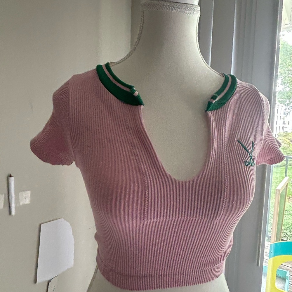 Pink and Green Ribbed Crop Top